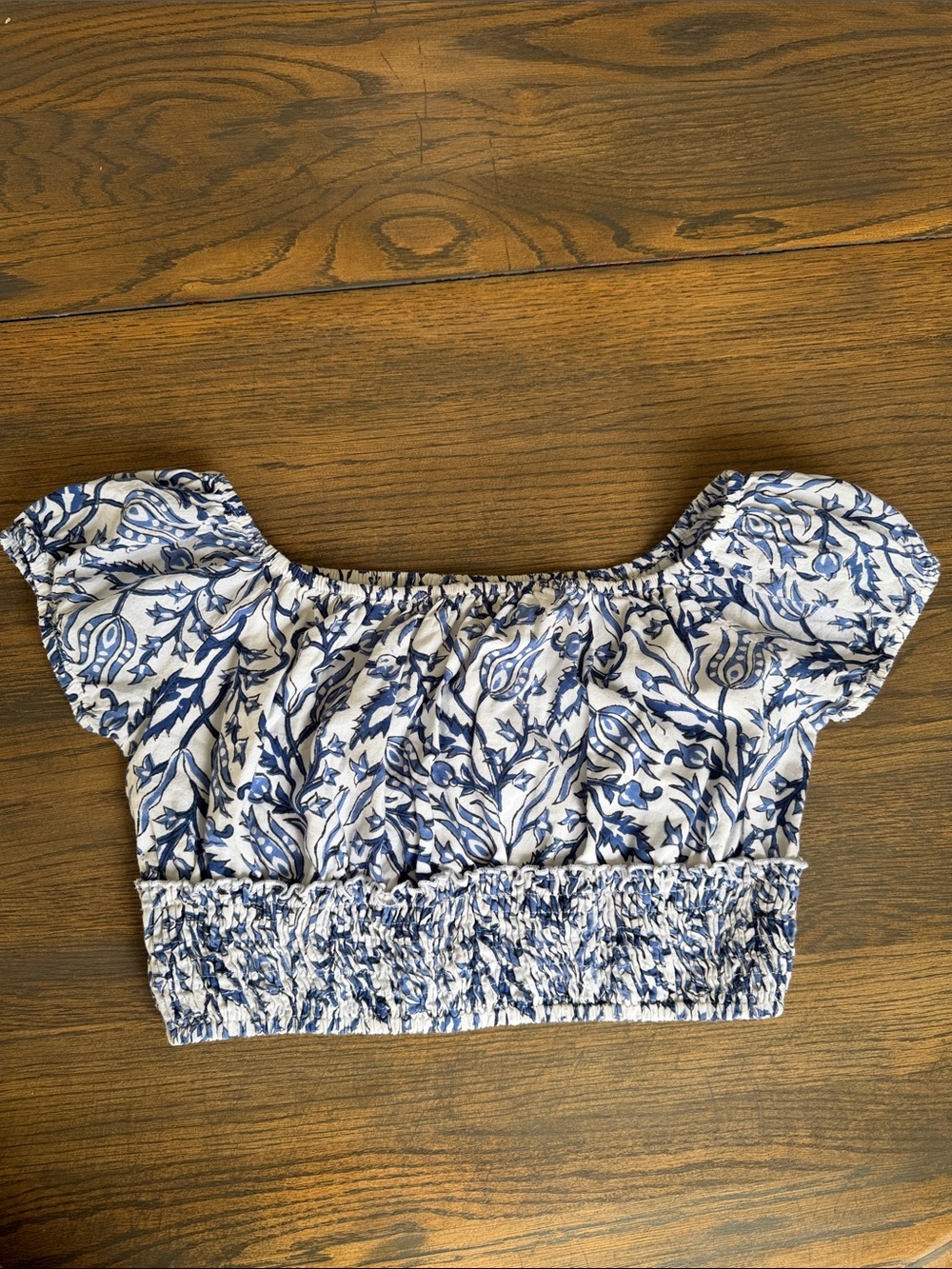 New! Madison Mathews Cap Sleeve Smocked Waist Crop Top